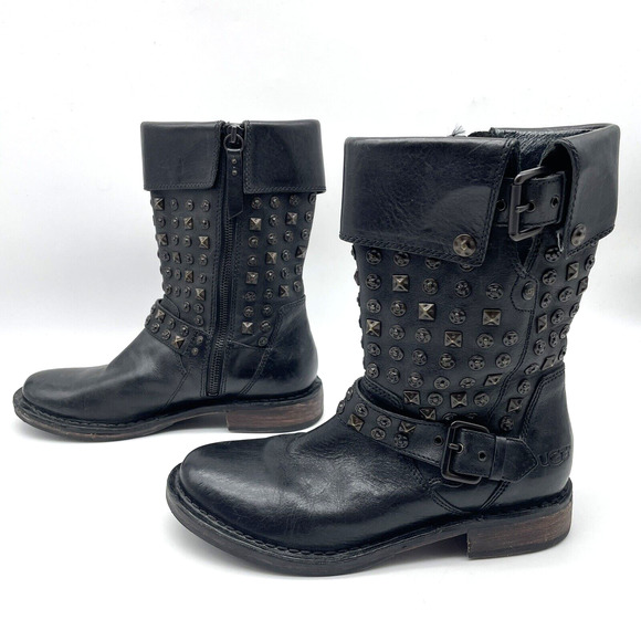 UGG Australia Conor 1003605 Studded Black Leather & Shearling Mid Calf Boots US7 - Picture 4 of 16